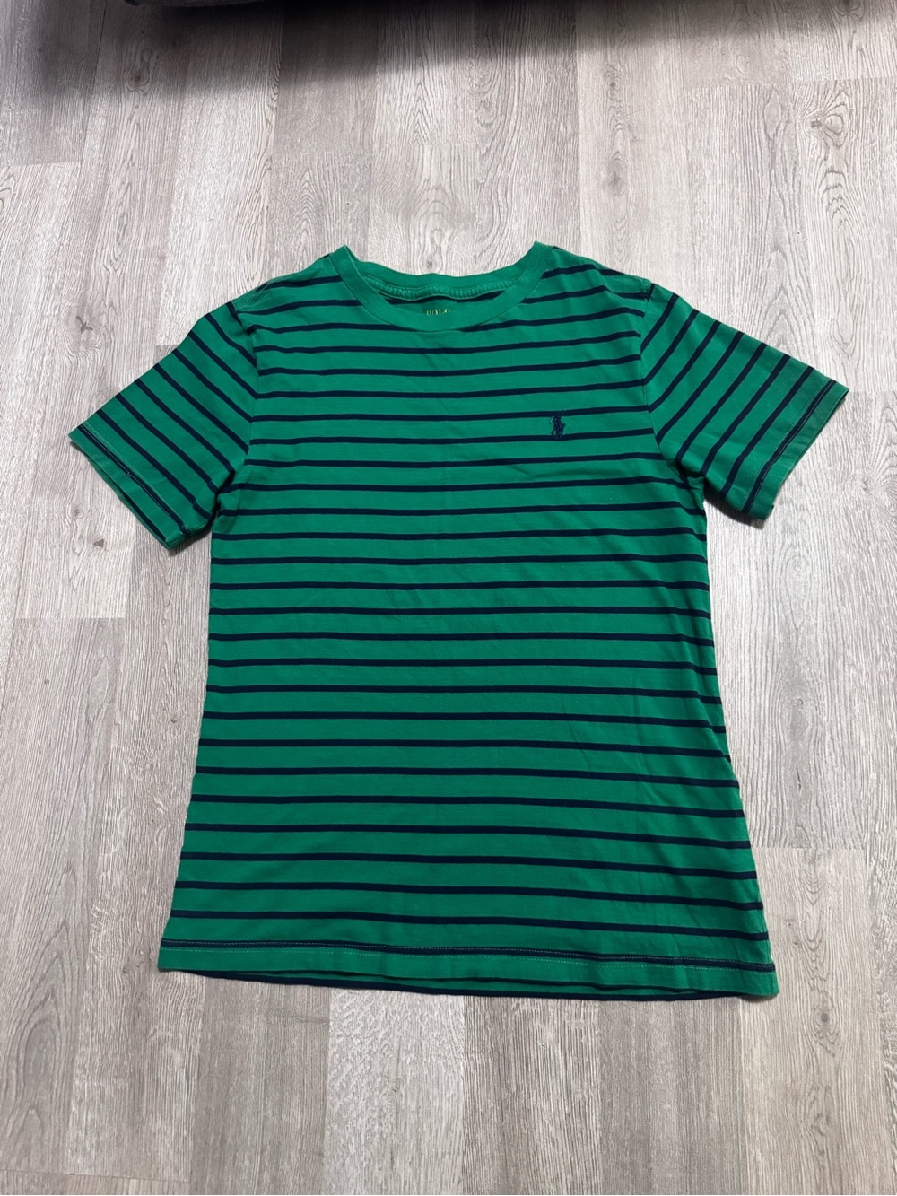 Polo Ralph Lauren Boys Green & Navy Striped Cotton T-Shirt Size L (14–16)